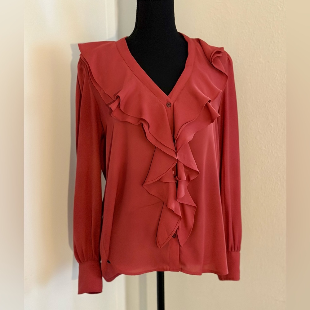 Ruffle-Trim Georgette Blouse Ralph Lauren Size M